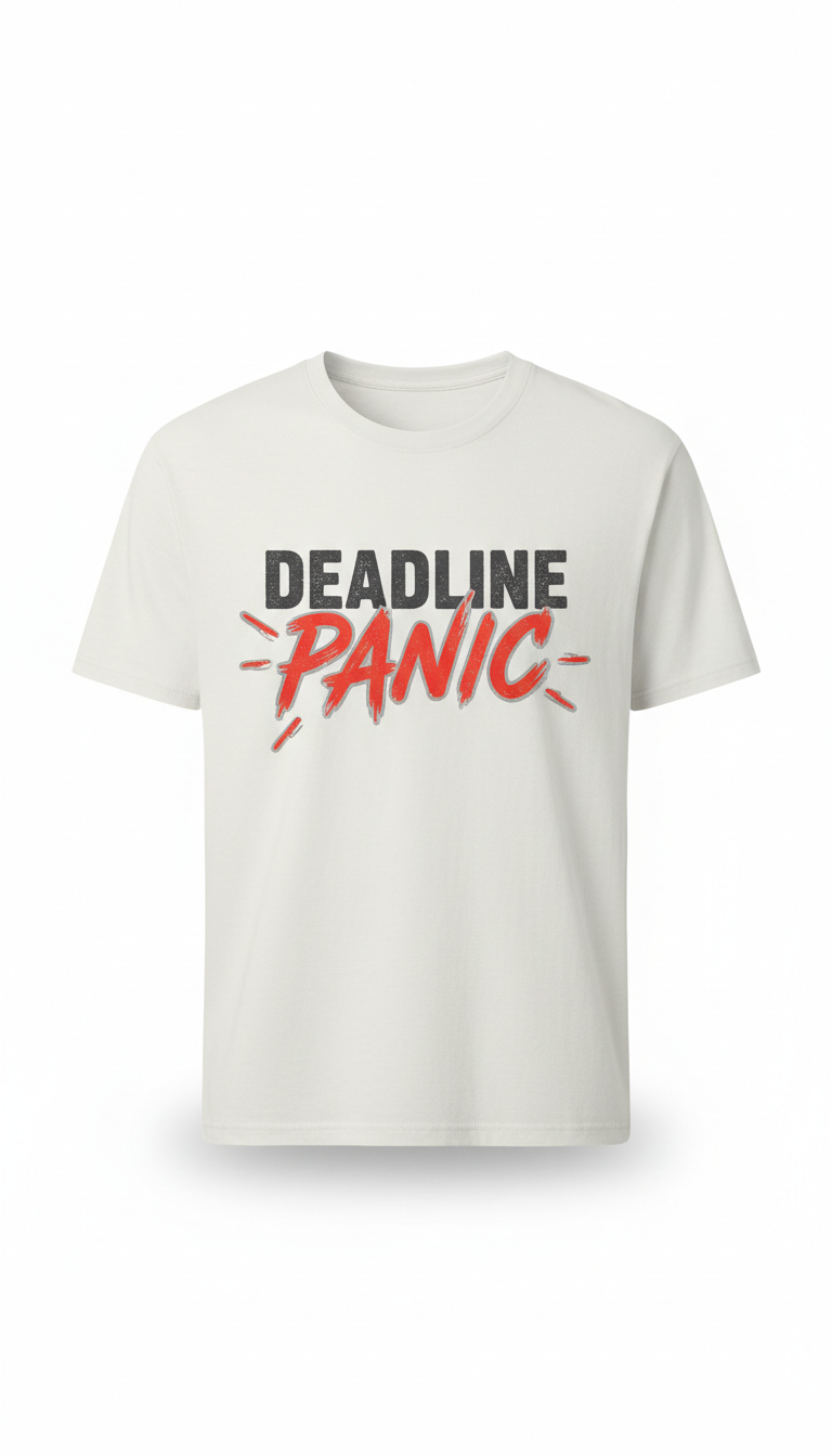 Cotton T-Shirt with 'Deadline Panic' Headline